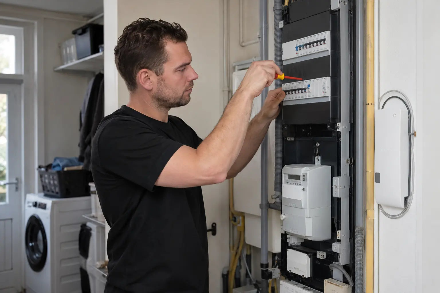 Monteur bij een technische installatie